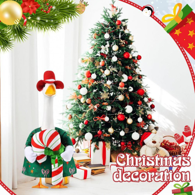 Christmas Porch Goose Outfit Lawn Goose Dress with Xmas Tree Hat Festive Goose Costume for 23