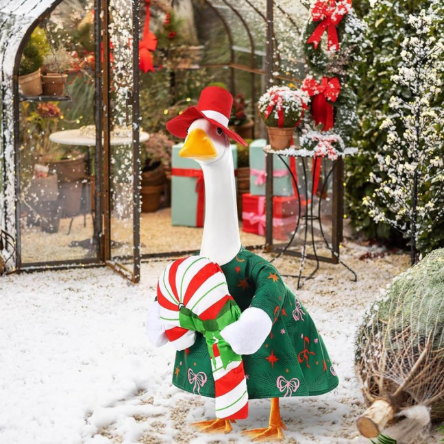 Christmas Porch Goose Outfit Lawn Goose Dress with Xmas Tree Hat Festive Goose Costume for 23