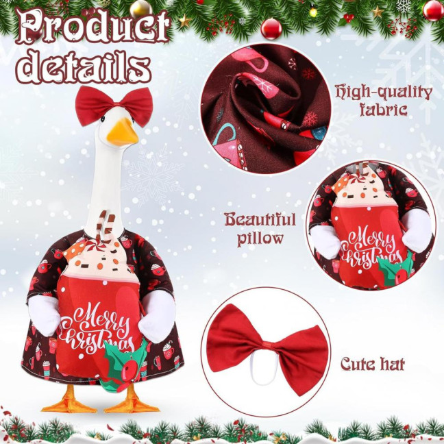 Christmas Porch Goose Outfit Lawn Goose Dress with Xmas Tree Hat Festive Goose Costume for 23