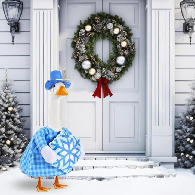 Christmas Porch Goose Outfit Lawn Goose Dress with Xmas Tree Hat Festive Goose Costume for 23