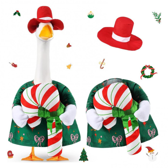 Christmas Porch Goose Outfit Lawn Goose Dress with Xmas Tree Hat Festive Goose Costume for 23