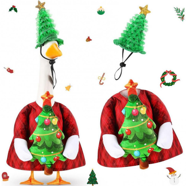 Christmas Porch Goose Outfit Lawn Goose Dress with Xmas Tree Hat Festive Goose Costume for 23