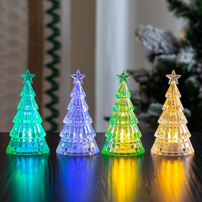 Christmas Tree Night Light Decoration Mini Xmas Tree Decorative Lamp Battery Powered 3D Tree LED Table Light Home Office Holiday Party Ornament 