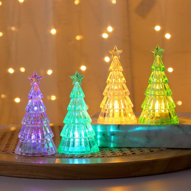 Christmas Tree Night Light Decoration Mini Xmas Tree Decorative Lamp Battery Powered 3D Tree LED Table Light Home Office Holiday Party Ornament 