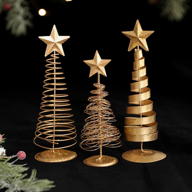 Gold Spiral Christmas Tree Decor Glittering Tabletop Tree with Star Topper for Holiday Home Office Table Centerpiece Mantel Shelf Decor 