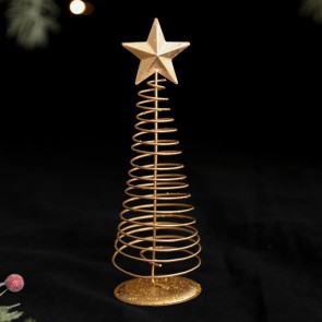 Gold Spiral Christmas Tree Decor Glittering Tabletop Tree with Star Topper for Holiday Home Office Table Centerpiece Mantel Shelf Decor 
