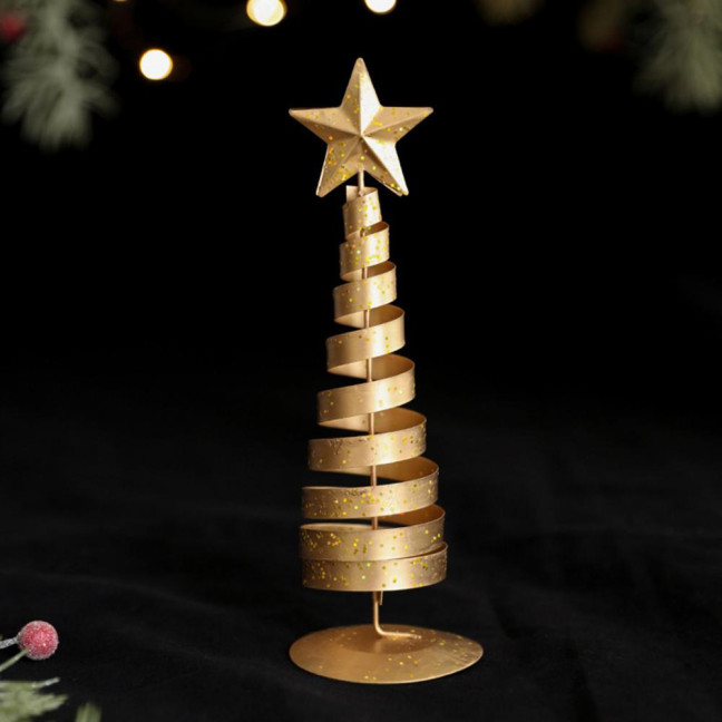 Gold Spiral Christmas Tree Decor Glittering Tabletop Tree with Star Topper for Holiday Home Office Table Centerpiece Mantel Shelf Decor 