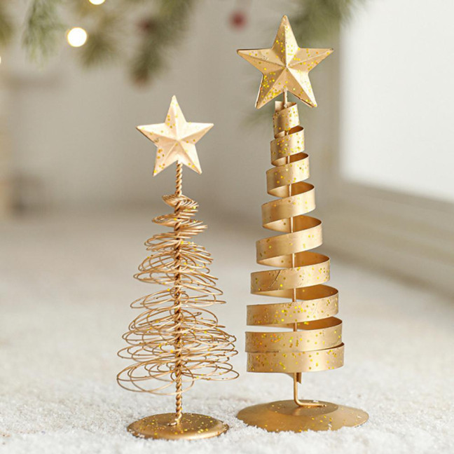 Gold Spiral Christmas Tree Decor Glittering Tabletop Tree with Star Topper for Holiday Home Office Table Centerpiece Mantel Shelf Decor 