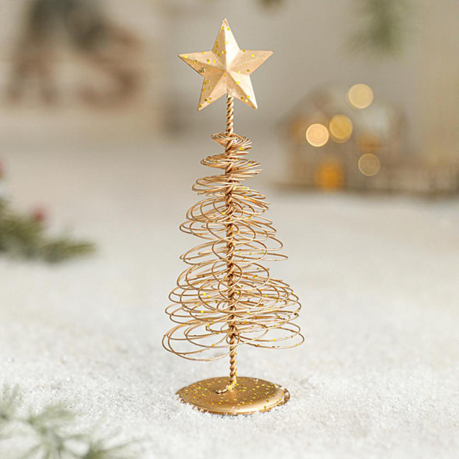 Gold Spiral Christmas Tree Decor Glittering Tabletop Tree with Star Topper for Holiday Home Office Table Centerpiece Mantel Shelf Decor 