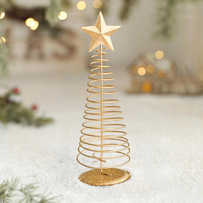 Gold Spiral Christmas Tree Decor Glittering Tabletop Tree with Star Topper for Holiday Home Office Table Centerpiece Mantel Shelf Decor 