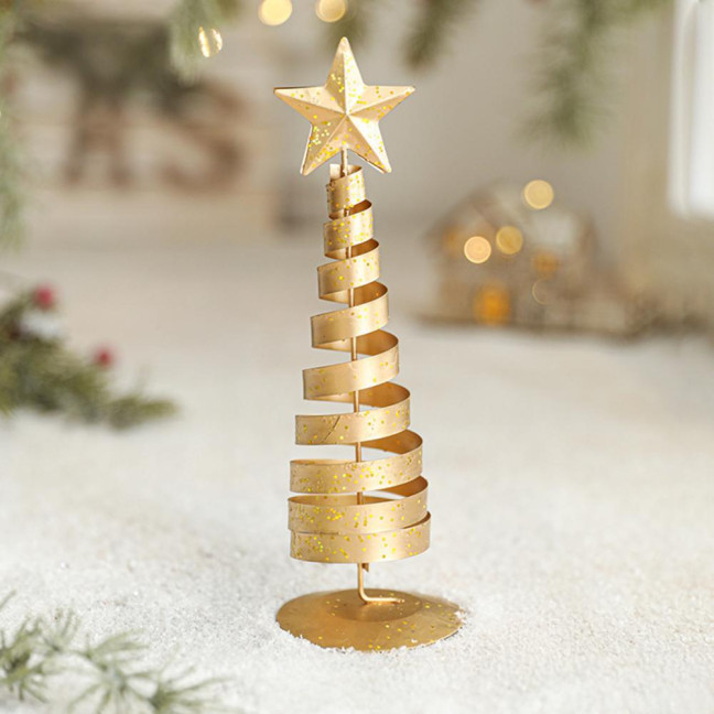 Gold Spiral Christmas Tree Decor Glittering Tabletop Tree with Star Topper for Holiday Home Office Table Centerpiece Mantel Shelf Decor 