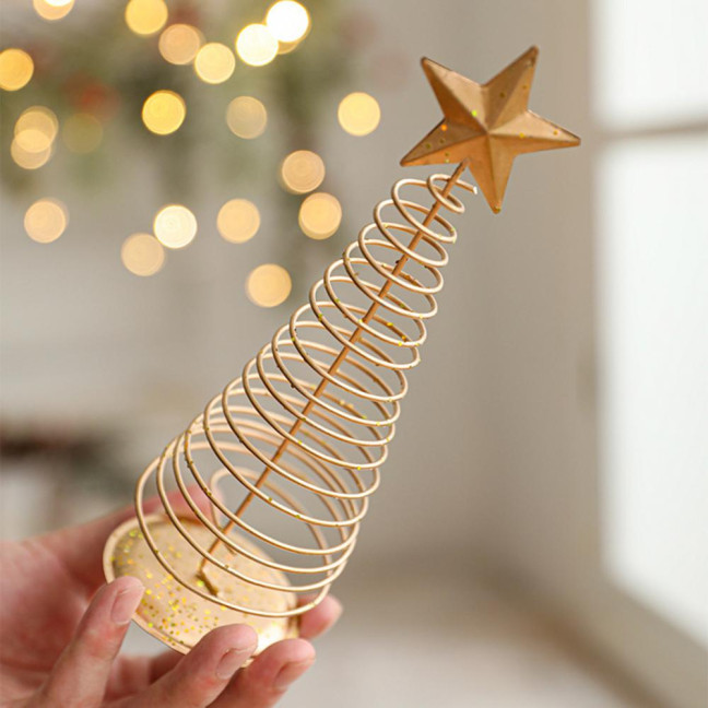 Gold Spiral Christmas Tree Decor Glittering Tabletop Tree with Star Topper for Holiday Home Office Table Centerpiece Mantel Shelf Decor 
