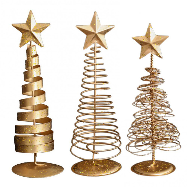 Gold Spiral Christmas Tree Decor Glittering Tabletop Tree with Star Topper for Holiday Home Office Table Centerpiece Mantel Shelf Decor 