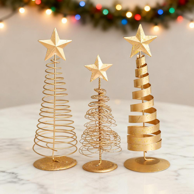 Gold Spiral Christmas Tree Decor Glittering Tabletop Tree with Star Topper for Holiday Home Office Table Centerpiece Mantel Shelf Decor 