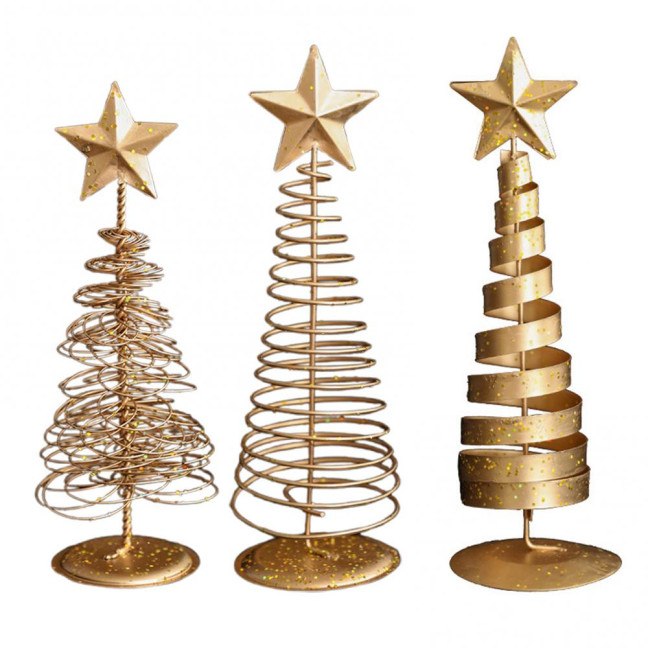 Gold Spiral Christmas Tree Decor Glittering Tabletop Tree with Star Topper for Holiday Home Office Table Centerpiece Mantel Shelf Decor 