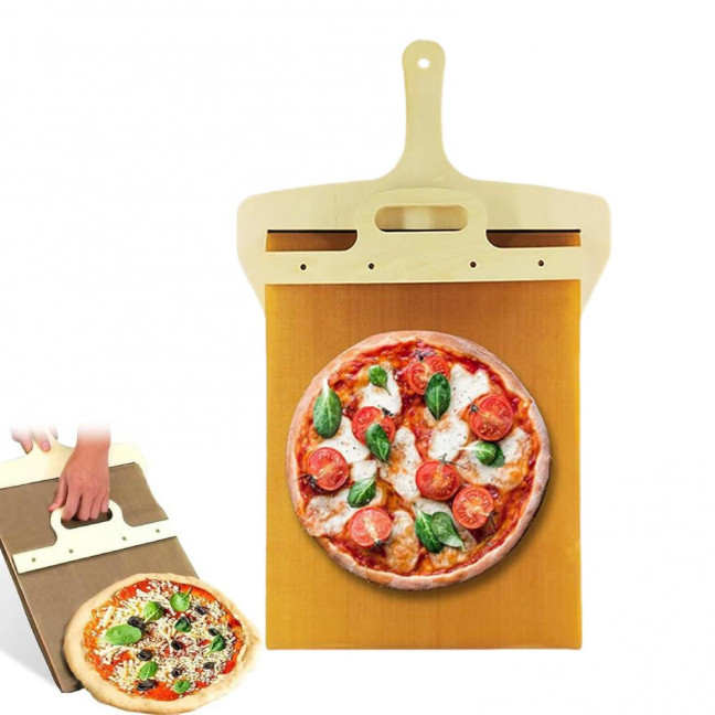Pizza Sliding Shovel with Wooden Handle Double-Sided Wood Pizza Spatula Non-Stick Paddle for Indoor Outdoor Ovens 