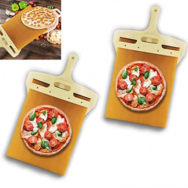 Pizza Sliding Shovel with Wooden Handle Double-Sided Wood Pizza Spatula Non-Stick Paddle for Indoor Outdoor Ovens 