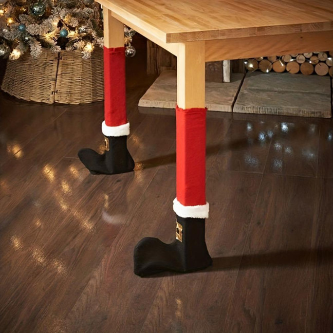 4/8 Pcs Christmas Chair Leg Covers Santa Claus Elf Boot Design Table Legs Socks Dining Chair Slipcover Furniture Feet Covers for Xmas Party Dinner Decoration