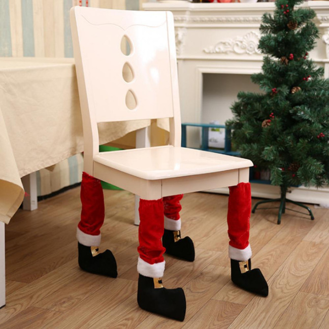 4/8 Pcs Christmas Chair Leg Covers Santa Claus Elf Boot Design Table Legs Socks Dining Chair Slipcover Furniture Feet Covers for Xmas Party Dinner Decoration