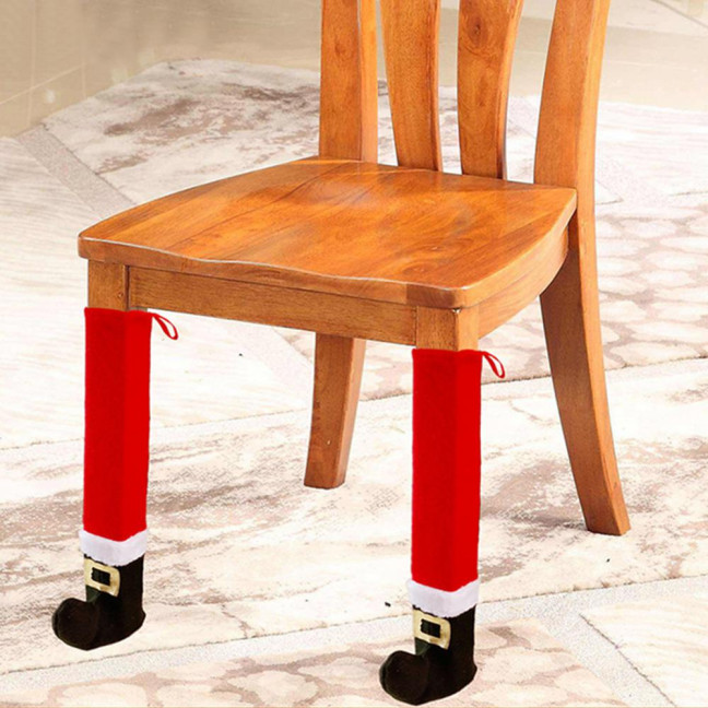 4/8 Pcs Christmas Chair Leg Covers Santa Claus Elf Boot Design Table Legs Socks Dining Chair Slipcover Furniture Feet Covers for Xmas Party Dinner Decoration