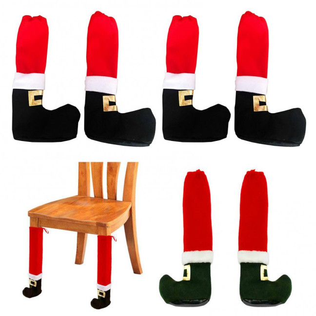 4/8 Pcs Christmas Chair Leg Covers Santa Claus Elf Boot Design Table Legs Socks Dining Chair Slipcover Furniture Feet Covers for Xmas Party Dinner Decoration