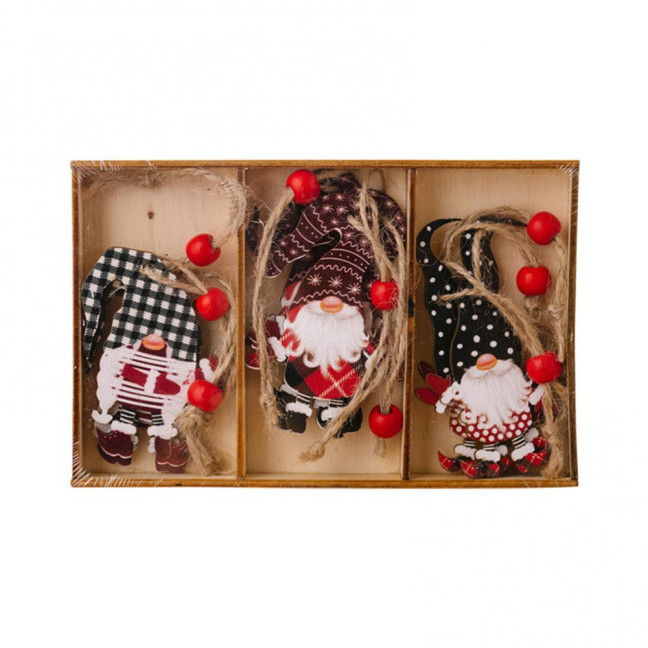 3 Pcs Christmas Gnome Ornaments Vintage Gnome Elf Wooden Hanging Decoration for Holiday Xmas Party Supplies
