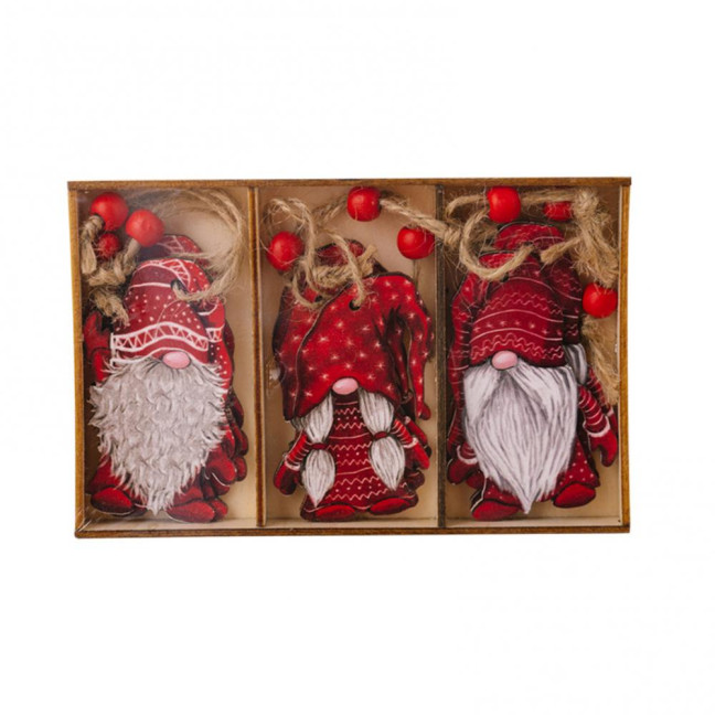 3 Pcs Christmas Gnome Ornaments Vintage Gnome Elf Wooden Hanging Decoration for Holiday Xmas Party Supplies