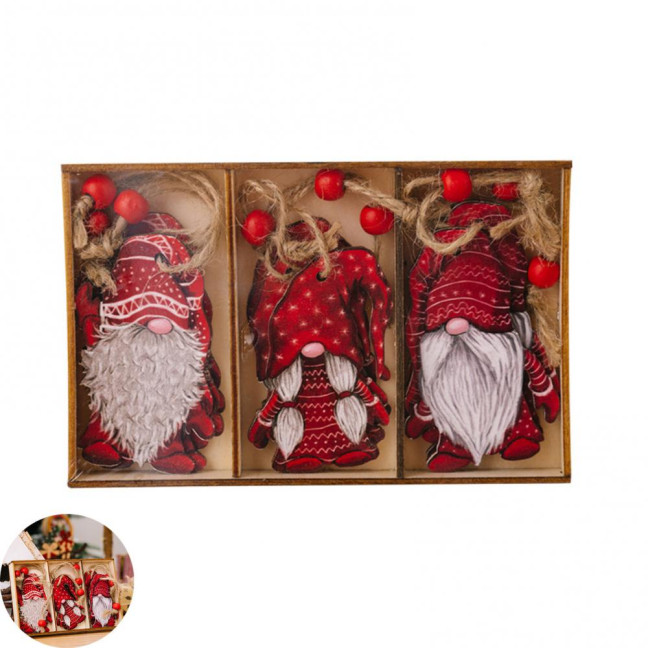 3 Pcs Christmas Gnome Ornaments Vintage Gnome Elf Wooden Hanging Decoration for Holiday Xmas Party Supplies