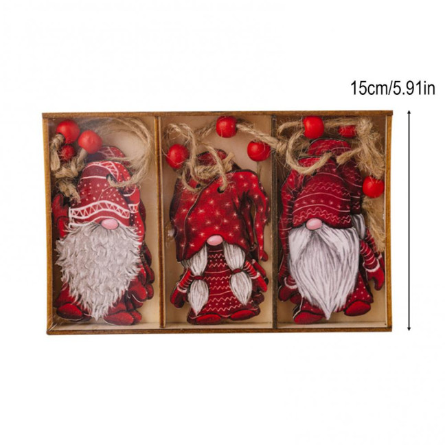 3 Pcs Christmas Gnome Ornaments Vintage Gnome Elf Wooden Hanging Decoration for Holiday Xmas Party Supplies
