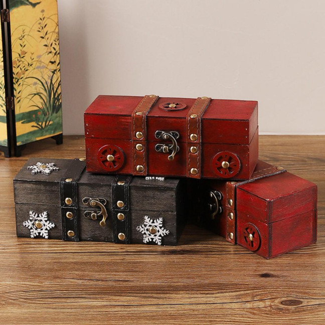 Vintage Jewelry Box Wooden Storage Case Classical Treasure Box for Women Girls Trinkets Rings Bracelets Earrings Necklaces