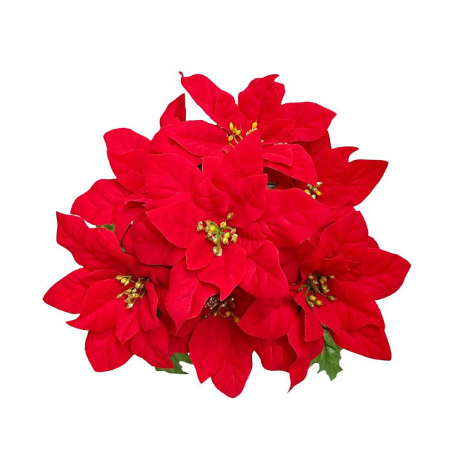 Simulated Flowers Lifelike Plant with Green Leaves Red Flower Flannel Christmas Fake Foliage Home Office Decor 