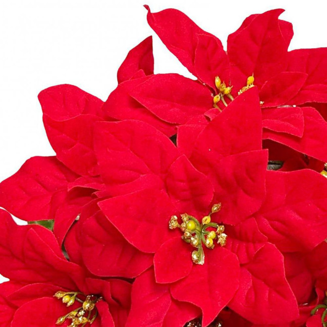 Simulated Flowers Lifelike Plant with Green Leaves Red Flower Flannel Christmas Fake Foliage Home Office Decor 