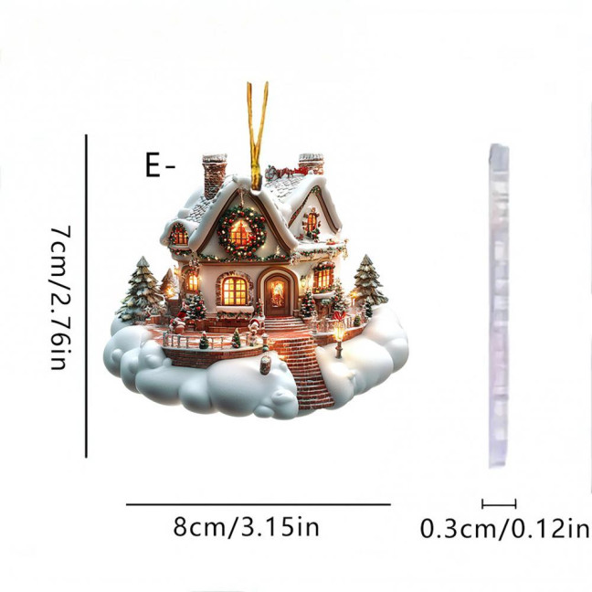 Snow Village House Ornament Rustic Log Cabin Hanging Ornament 2D Acrylic Cottage with Snow Scene for Winter Wonderland Xmas Tree Decor