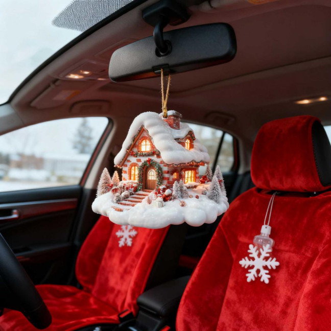 Snow Village House Ornament Rustic Log Cabin Hanging Ornament 2D Acrylic Cottage with Snow Scene for Winter Wonderland Xmas Tree Decor