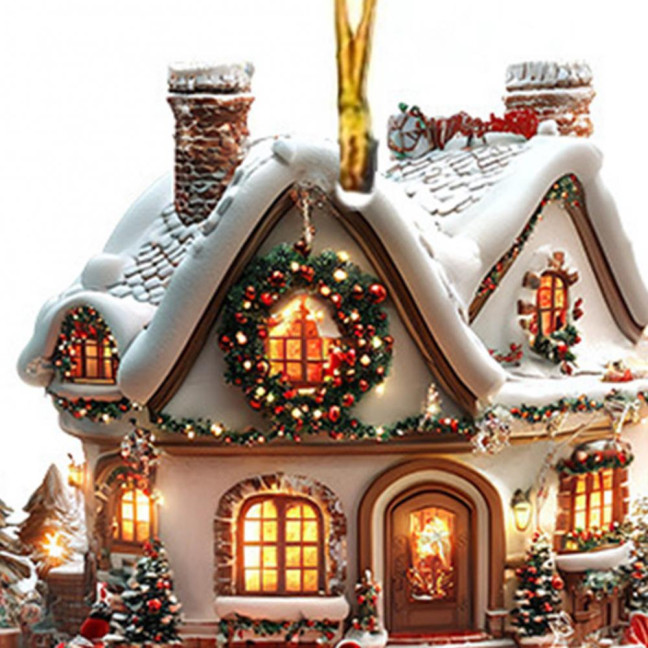 Snow Village House Ornament Rustic Log Cabin Hanging Ornament 2D Acrylic Cottage with Snow Scene for Winter Wonderland Xmas Tree Decor