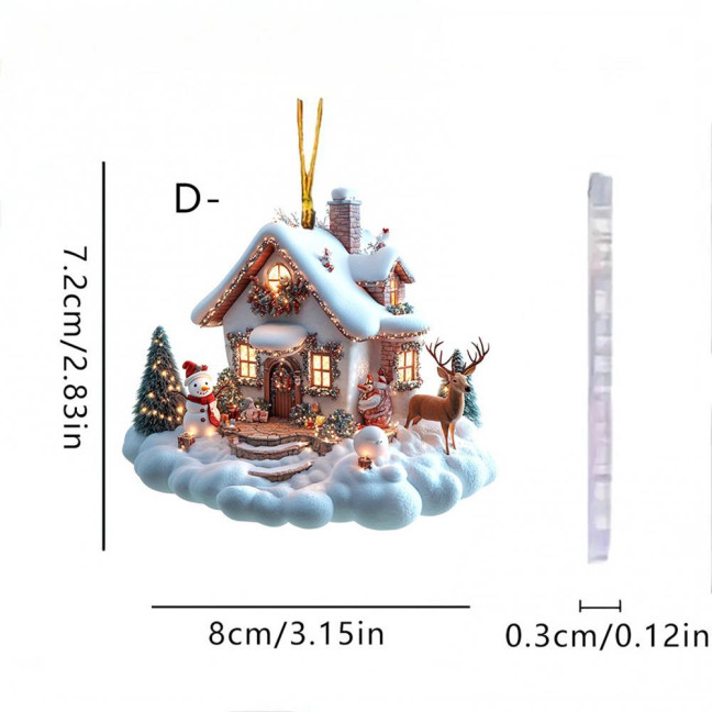Snow Village House Ornament Rustic Log Cabin Hanging Ornament 2D Acrylic Cottage with Snow Scene for Winter Wonderland Xmas Tree Decor