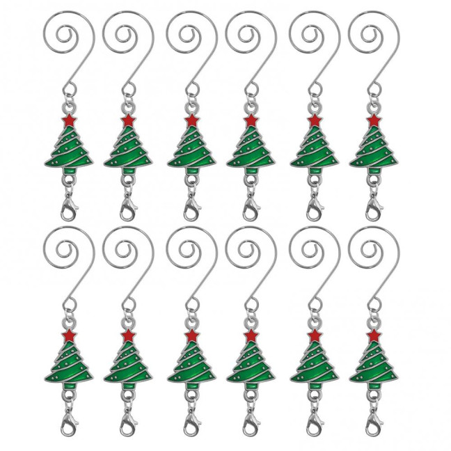 12Pcs Christmas Tree Hooks Alloy Metal S-Hooks for Ornaments And Stockings Decorative Hangers with Spring Clip 