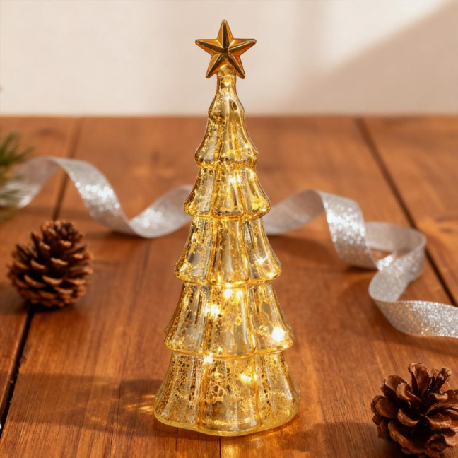 Glitter Christmas Tree Table Lamp LED Light-Up Decoration with Star Topper Festive Centerpiece for Home & Office Decor 