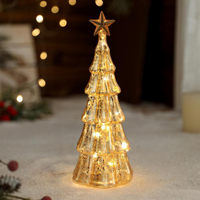 Glitter Christmas Tree Table Lamp LED Light-Up Decoration with Star Topper Festive Centerpiece for Home & Office Decor 