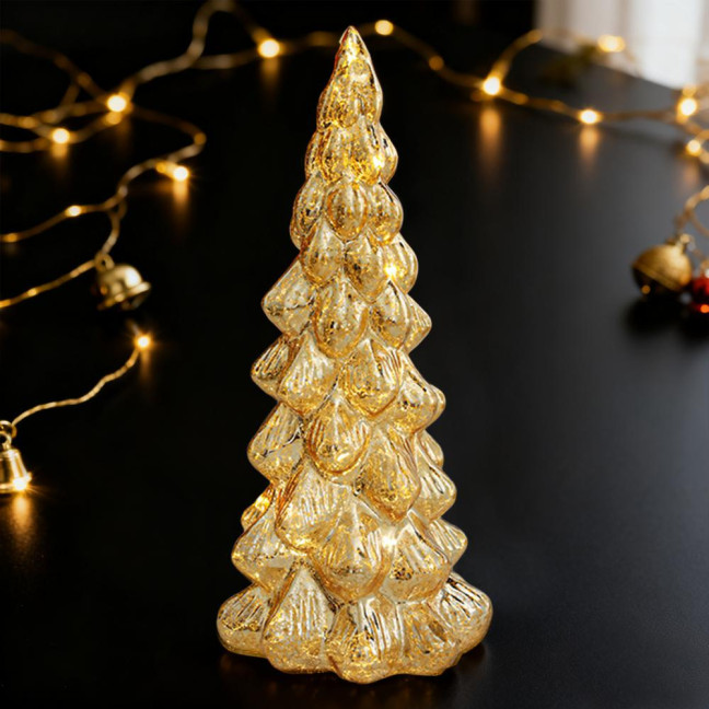 Glitter Christmas Tree Table Lamp LED Light-Up Decoration with Star Topper Festive Centerpiece for Home & Office Decor 