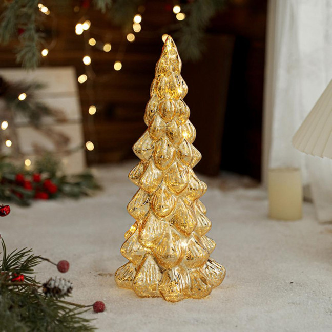 Glitter Christmas Tree Table Lamp LED Light-Up Decoration with Star Topper Festive Centerpiece for Home & Office Decor 