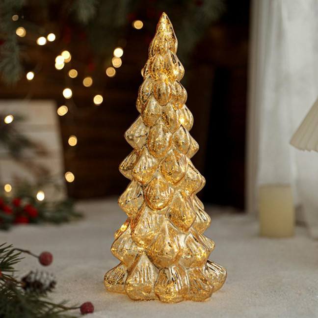 Glitter Christmas Tree Table Lamp LED Light-Up Decoration with Star Topper Festive Centerpiece for Home & Office Decor 