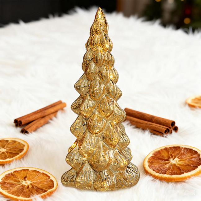 Glitter Christmas Tree Table Lamp LED Light-Up Decoration with Star Topper Festive Centerpiece for Home & Office Decor 