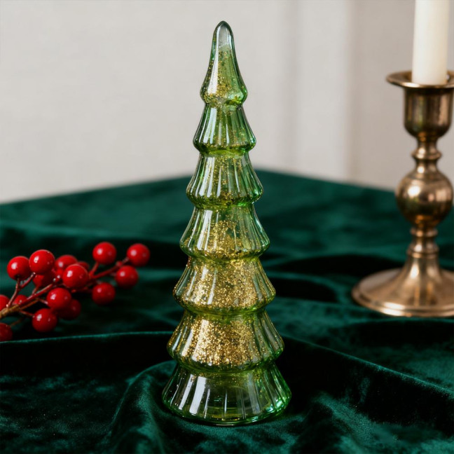 Glitter Christmas Tree Table Lamp LED Light-Up Decoration with Star Topper Festive Centerpiece for Home & Office Decor 