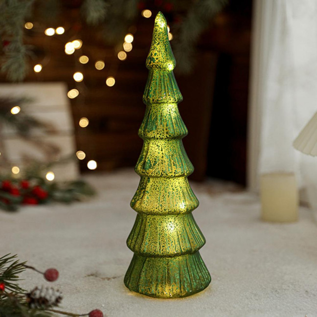 Glitter Christmas Tree Table Lamp LED Light-Up Decoration with Star Topper Festive Centerpiece for Home & Office Decor 