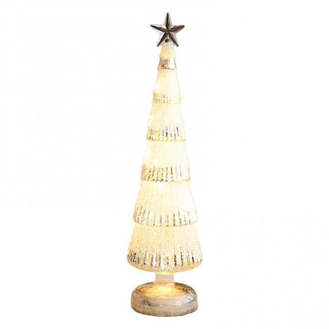 Glitter Christmas Tree Table Lamp LED Light-Up Decoration with Star Topper Festive Centerpiece for Home & Office Decor 