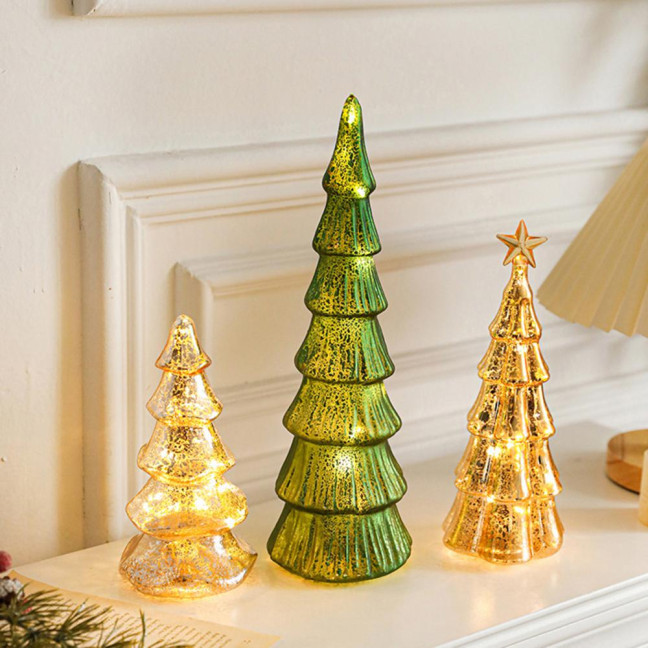 Glitter Christmas Tree Table Lamp LED Light-Up Decoration with Star Topper Festive Centerpiece for Home & Office Decor 