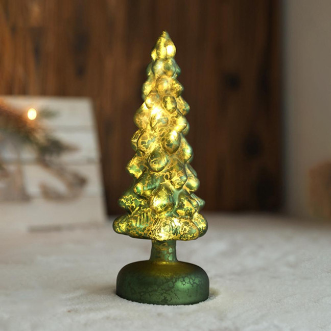 Glitter Christmas Tree Table Lamp LED Light-Up Decoration with Star Topper Festive Centerpiece for Home & Office Decor 