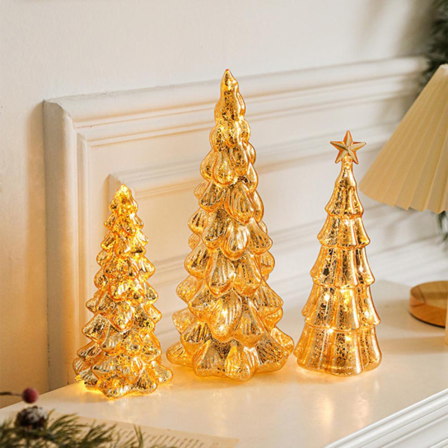 Glitter Christmas Tree Table Lamp LED Light-Up Decoration with Star Topper Festive Centerpiece for Home & Office Decor 