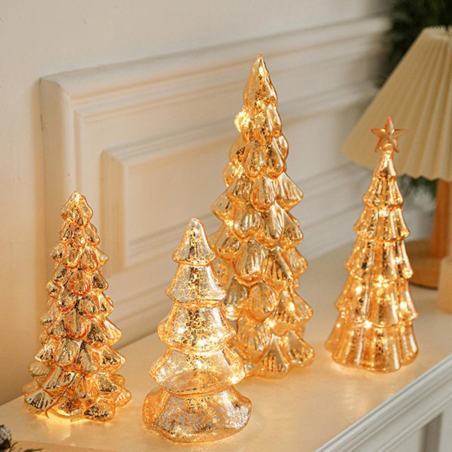 Glitter Christmas Tree Table Lamp LED Light-Up Decoration with Star Topper Festive Centerpiece for Home & Office Decor 